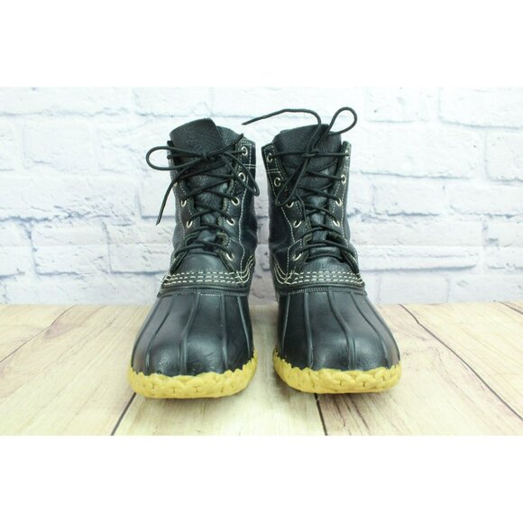 LL Bean Waterproof Black Leather Lace Up Unlined Ankle Duck Boots Size 8 M - Picture 4 of 10